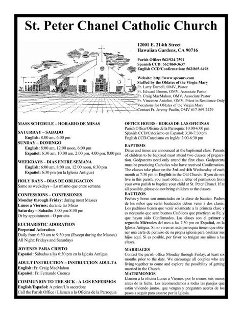 st peter chanel mass schedule.